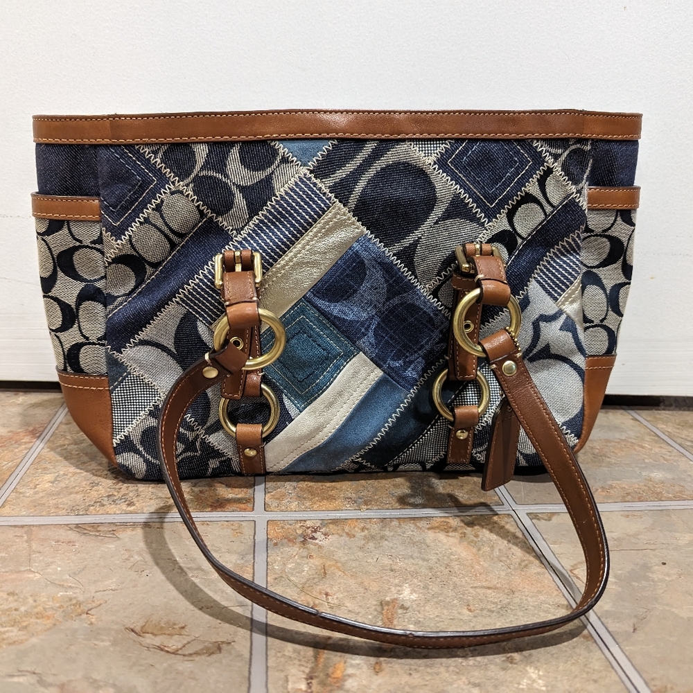 COACH Denim Patchwork Bag Purse No B0869-12217 Like New!